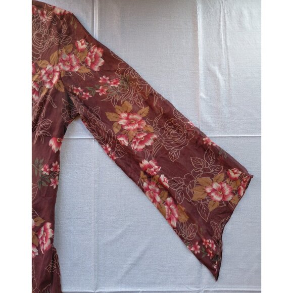 Y2K Silk Floral Babydoll Long Bell Sleeves Blouse XL Fall Fairycore Gypsy Boho - Picture 7 of 13